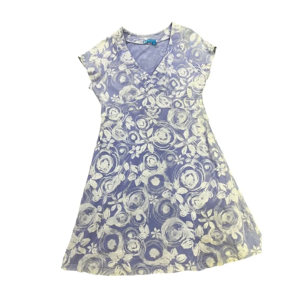 Fresh Produce Blue White Floral Swirl Cotton A-Line Dress USA Made Small 21662